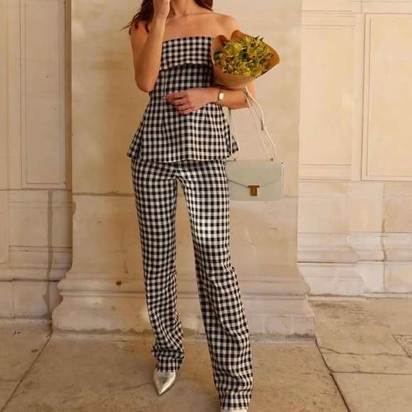 Tara Jarmon Paris Peter Size 34 US XS/2 Black White Gingham Pants Trousers NWT - Picture 1 of 16